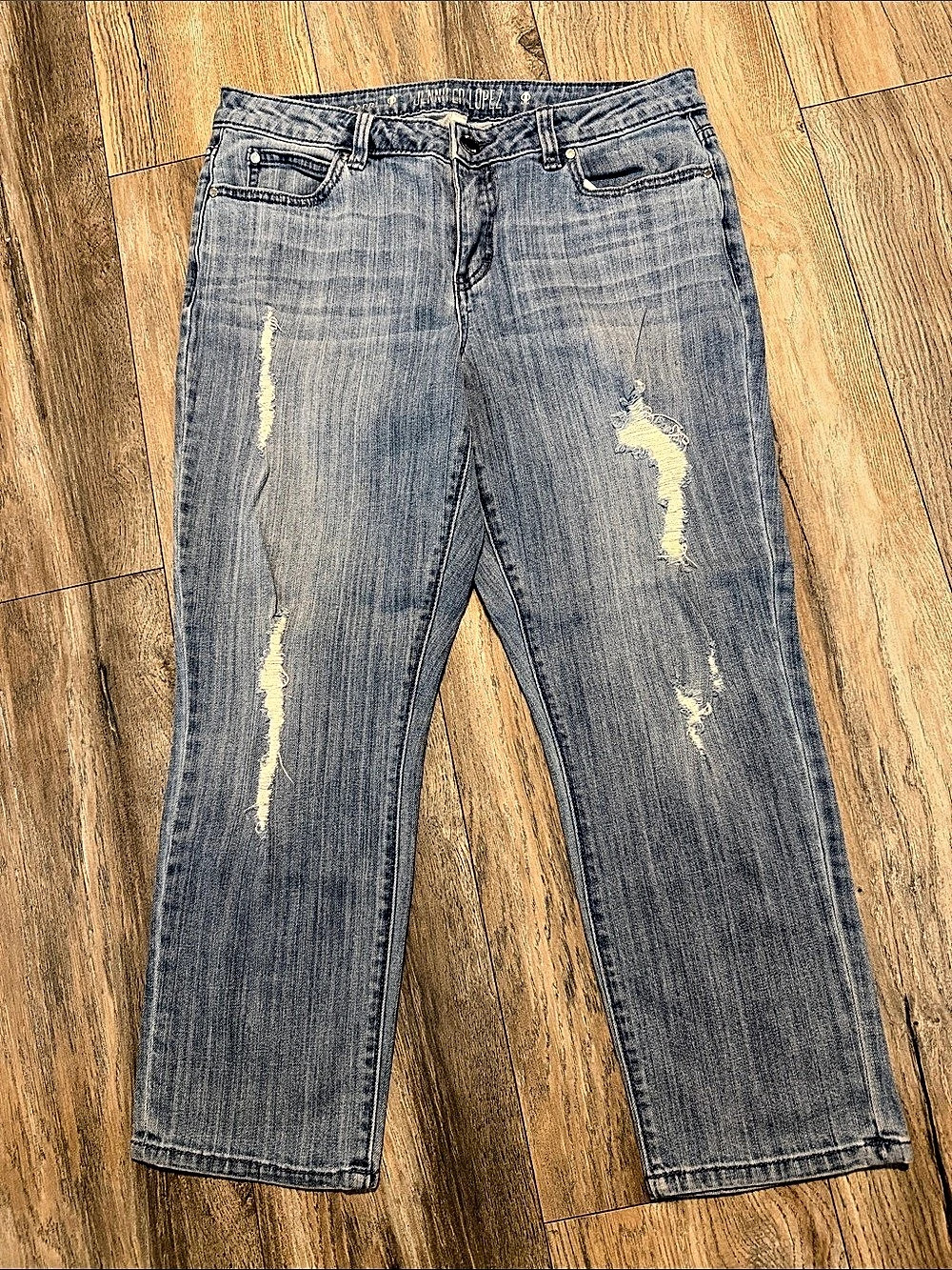 Jennifer Lopez Capri Distressed Straight Leg Jeans Blue Size 8